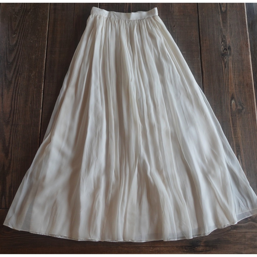 Naeem Khan Riazee Maxi Skirt Ivory Silk Organza Pleated Flowy Bridal Wedding S
